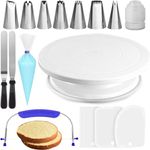 RFAQK 35 PCs Cake Decorating Kit-Cake Turntable-Rotating Cake Stand -7 Piping Tips,20 Bags,Straight & Offset Spatula,3 ScraperS,Cake Leveler, EBook-Cake Decorating Supplies & Other Baking Supplies