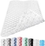 DOPROP Luxury White Bathroom Accessories Bathtub Mat for Inside Extra Long Anti Non Slip Bath Shower Mat for Elderly Children Premium Vinyl Shower Mats Rugs Runners with Strong Suction Cups,100x40CM