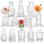 Glass Bud Vase Set of 12- Small Vases for Flowers, Clear Bud Vases in Bulk, for Centerpieces, Mini Vintage Vase for Wedding Home Table Decor