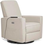 Evolur Harlow Deluxe Upholstered Plush Seating Glide Rocker, Swivel, Power Recliner USB Port with in-Built Massager, Greenguard Gold Certified, Glider Chair for Nursery in Light Sand