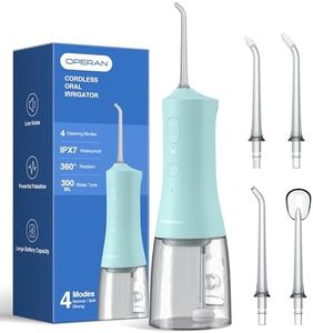 Operan Water Flossers for Teeth Cleaning Upgraded 300ml Cordless Water Dental Flossers Portable Rechargeable Oral Irrigator with 4 Modes 4 Jet Tips IPX7 Waterproof Water Floss for Home Travel (Blue)