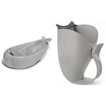 Skip Hop Baby Bath Tub, 3-Stage Smart Sling Tub Moby + Baby Bath Rinse Cup Moby Tear-free Waterfall Rinser, Grey