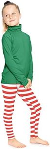 STRETCH IS COMFORT Girl's Turtleneck and Legings Set |Kelly Green Top |Red White Stripes Bottom | Large