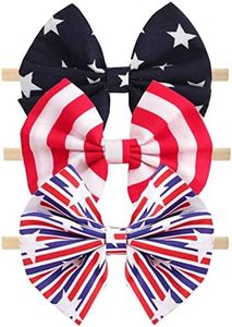 NCMAMA 4th of July America Flag Baby Headbands Cheer Bow, Baby Girls Red White Blue Star Spangled Patriotic Hair Bow for Newborns Toddlers Small Children,3 Pcs (America Flag-B)