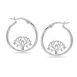 Amazon Brand - Nora Nico 925 Sterling Silver BIS Hallmarked Jewelry Tree Of Life Hoop Earrings for Women and Girls