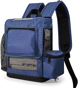 O2TOTES USA Premium Lightweight Carrier for Inogen One G5 & Inogen Rove 6 & OxyGo Next Oxygen Concentrator, Portable Oxygen Backpack (Navy Blue); Zippered bottom, Recommended, pockets for accessories