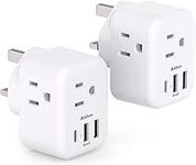 2-Pack US/CA to UK Ireland Travel Plug Adapter, Addtam Type G Power Outlet Adapter with 3 AC Outlets and 3 USB, Travel Essentials for USA to Dubai Scotland British London England Hong Kong Irish