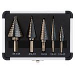 ZELCAN Step Drill Bits, HSS 5PCS Titanium Step Drill Bit Set, 50 Sizes in 5 High Speed Steel Unibit Drill Bits Set for Sheet Metal with Aluminum Case, Multiple Hole Stepped Up Bits for DIY Lovers