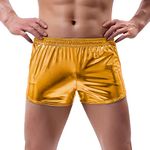 Amy Coulee Mens Metallic Boxer Shorts Sexy Shiny Shorts with Pockets (Gold, XL)