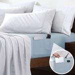 Cathay Home Queen Double-Sided Organizer Pocket Fitted Smart Sheet - Double Brushed Ultra Soft – Wrinkle & Fade Resistant - 14" Deep Pocket Fitted Sheet Only (Queen, Blue Fog)