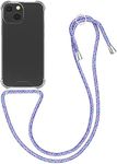 kwmobile Crossbody Case Compatible with Apple iPhone 13 Mini Case - Clear TPU Phone Cover w/Lanyard Cord Strap - Lavender/Transparent/Violet/White