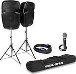 Vocal-Star PA Speaker System 1000w with Bluetooth MP3 Input Including Speaker Stands, Wired Microphone & Connecting Cable, Ideal for DJ Disco Pub Hall (PA Set)