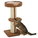 PawHut 2-Tier Cat Kitten Resting Tree w/Top Basket Cushion Sisal Post Brown