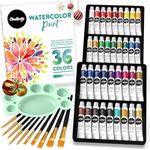 Chalkola Watercolor Paint Set for Adults, Kids, Beginner & Professional Artists - 36 Watercolor Tubes Set (12ml, 0.4oz), 10 Painting Brushes & 1 Palette | Vibrant Water Color Art Painting Supplies