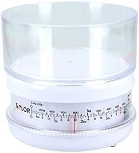 Taylor Compact Mechanical Kitchen Food Scales with Bowl, Highly Accurate with Tare Function and Precision, White Weighs 2.2 kg Capacity, 14 x 13 cm, 2.2 kg Capacity