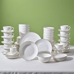 Karaca Marcelo 88-Piece New Generation Bone China Dinner Set for 12 People, Dinner Plates, Soup Plates, Bowls, Dessert Plates, Jam Bowls, Olive Plates, Cheese Plates and Tea Cup Saucer, Gold White