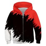 ACOCOPY Boys Hooded Sweatshirts Long Sleeve Zip Up Pullover Hoodie Teen Black White Hoody Jacket for School Size 12-14