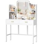 Vanity Desk, Makeup Vanity Desk with Mirrors, Vanity Set with 2 Storage Drawers and Open Shelves, 3 Colors LED Brightness Adjustable Dressing Table, Makeup Desk for Girls and Women, White