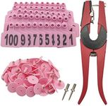 Cattle Ear Tags 001-100 Number Plastic Livestock Animal Tag for Cows Ear Tag Applicator Kit (Pink)