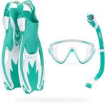 CRESSI Tinetto Rocks Dry Set Aqua Green/White [S/M] - Kids Snorkeling Set Short Adjustable Fins, Silicone Mask, and Dry Snorkel, Aqua Green/White, S/M
