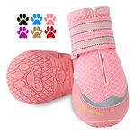 QUMY 2PCS Dog Shoes for Hot Pavement Boots for Medium Large Dogs Summer Booties Heat Protection Mesh Breathable with Reflective and Adjustable Strip Pink Size 3