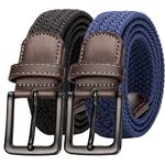 Alphyly Neries 2 Pack Mens Elastic Belt, Braided Golf Belt For Men, Woven Stretch Belt, Black Blue For Waist 30-35''