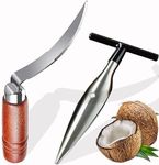 Premium Coconut Opener Tool Set -Stainless Steel Coconut Puncher and Coconut Meat Remover Scraper Knife with Durable Non-Slip Wooden Handle,Coconut Punch Tools