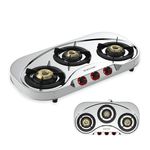 MILTON Royal Stainless Steel Gas Stove 3 Burners | ISI Certified Manual Ignition 3 Burner Gas Stove | 360 Degree Nozzle | High Powered Brass Burners | 1 Year Manufacturer's Warranty