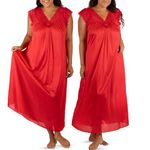 Shadowline Women's Silhouette 53 Inch Short Cap Sleeve Long Gown, Red, Large