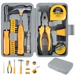 Small Home Tool Kit Set—24Pcs Ladies Tool Kit DIY Hand Tool Home Repair Tool Box Include Hammer Allen Key Set Electrical Tape Screwdriver Test Pen Plier Bits(Yellow)