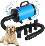 ADVWIN Dog Dryer, Pet Grooming Blow Dryer with Adjustable Speed, 4 Different Nozzles,Blue