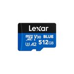 Lexar Blue 512GB microSDXC UHS-I Card with Adapter, Up to 160MB/s, C10, U3, A2, V30, Full HD, 4K UHD, Flash Memory Card High Speed TF Card