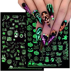 Halloween Nail Stickers 3D Luminous Halloween Nails Self Adhesive Nail Sticker Nail Art Supplies Decals Halloween Nail Art Designs Halloween Skull Ghost Pumpkin Spider Bat Nail Art Decoration 6Sheets