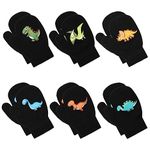 Peecabe Toddler Mittens Baby Boys Knitted Gloves Kids Stretch Mittens Soft Toddler Gloves For Girls Fall Winter (Dinosaur Black 6-Pack, 1-4T)