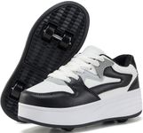 ANEFUN Roller Skate Shoes for Kids Boys Girls Sneakers with Detachable Wheels Sport Shoe White/Black