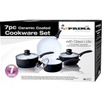 PRIMA 24 cm Ceramic Coated Cookware Set, Set of 7, Black/Beige