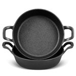 Ziliny Mini Cast Iron Skillets 7 x 7 x 1.7 Inch Cast Iron Pan Small Ramekin Set Black Casserole Dish Cast Iron Cookware Oven Safe Mini Skillets for Kitchen Indoor Outdoor Picnic (2 Pack)