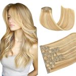 HUAYI Clip In Human Hair Extensions Mixed Bleach Blonde Extension Clip Ins,New Version Thickened Balayage Hair Brazilian Hair Silky Straight(#27/613 20 Inch 120g)