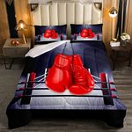 Erosebridal Boy Boxing Comforter Set Full Size, Adult Sports Games Theme Duvet Set Boxing Gloves Bedding Set, Boxing Player Quilted Duvet for Kids Teens Room Decorative, Black Red