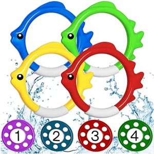 Kiuiom Jouets de Plongée, Jouet de Natation pour Piscine​, Jeux Piscine Enfant, 4PCS Anneau de Poisson de Plongée et 4PCS Piscine de Disque de Plongée Jouet sous Eau Été Cadeau pour Garçon Fille