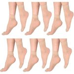 Brendo Nylon Ltra-Thin Transparent Skin Color Ankle Length No Show Women/Girl Socks Low Cut Women/Girls No Thumb Socks Pack Of 6, Beige