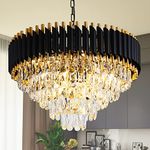 Modern Chandelier Gold and Black Crystal Chandeliers 5-Tier Chandelier Crystal Round Hanging Crystal Pendant Light Fixture for Dining Room Bedroom Living Room Foyer Farmhouse 12 Lights