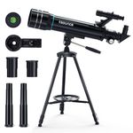 Sounce Astronomical Refractor Telescope 70mm Objective Lens, 500mm Focal Length, 20X-150X High Magnification, Aluminum Alloy Build & Adjustable 135cm Stand for Kids, Adults & Astronomy Beginners