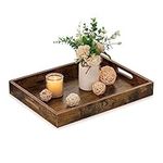 Hanobe Rectangular Decorative Wooden Tray: Rustic Brown Rectangle Trays Decor with Cutout Handles for Coffee Table Ottoman Living Room Kitchen Home Decor