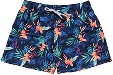 Molokai Mens Swim Trunks Quick Dry Elastic Waist Drawstring, Tropical Foliage (Navy), Medium