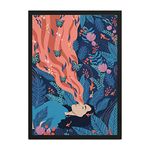 Happening Hippo Aesthetic Wall Poster | Wood Frame Art | Decoration Painting + Inspiring Decor + Positive Vibes | For Bedroom, Home, Office, Study & Living Room | Dreaming Woman Drawing | A4