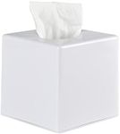 Y-in Hand Tissue Box Cover, Square Facial Holder Storage for Bathroom Vanity, Countertops, Dressers, Night Stand, Parlors and Offices - White YH-001