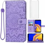 Phone Case for Samsung Galaxy J4 Plus Wallet Cases with Tempered Glass Screen Protector Leather Slim Flip Cover Card Holder Stand Accessories Glaxay J4 Prime Gaxaly J4 Core J4+ 2018 Women Purple