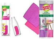 Scotch-Brite Plastic Bottle Cleaner Brush (Pink and White) & Scotch-Brite Microfiber Multipurpose Wipe (Pink and Purple, Pack of 2)