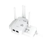 PunnkFunnk WiFi Range Extender | 300Mbps | 2.4GHz Wireless Repeater with 4 Antennas, Dual LAN Ports | Router & Access Point Mode | Plug & Play Setup for Home & Office